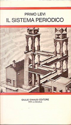 Copertina del libro Il sistema periodico di Primo Levi con un'illustrazione architettonica surreale di scale e colonne intrecciate.

Descrizione generata da AI