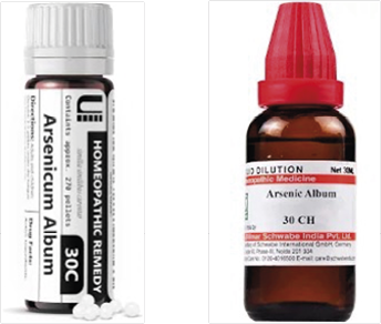 Due bottiglie di rimedi omeopatici etichettate come Arsenicum Album con diverse confezioni e design.

Descrizione generata da AI